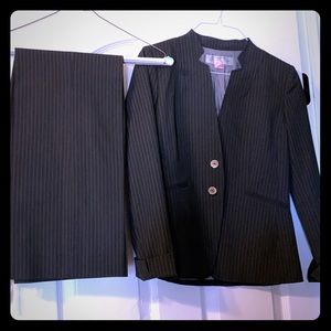 Charcoal pin stripe pant suit set outfit